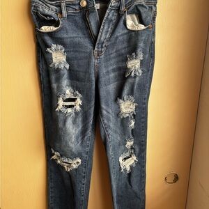 Wax Jean Ripped Dark Blue Skinny Jeans